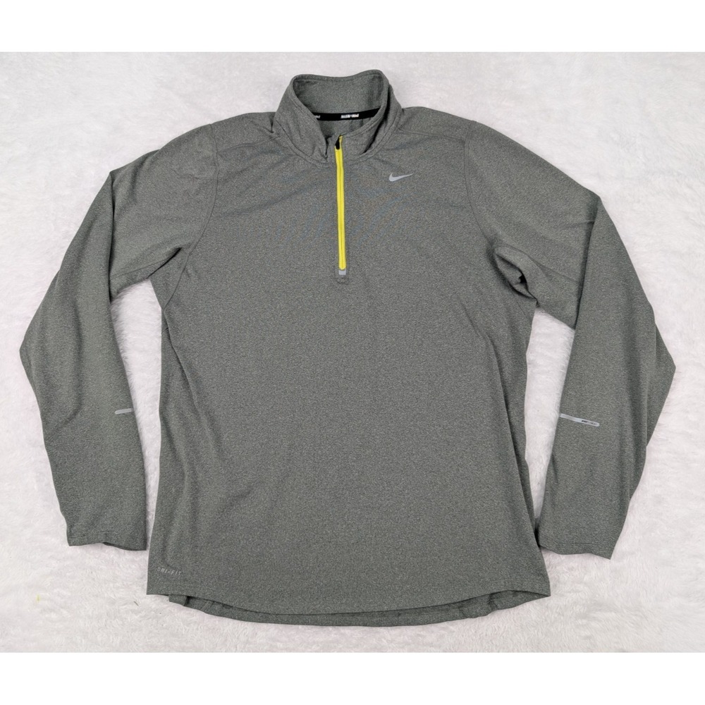 Nike Dri-FIT 1/4 Zip Pullover Men's Size M Gray Mock Neck Long Sleeve‎